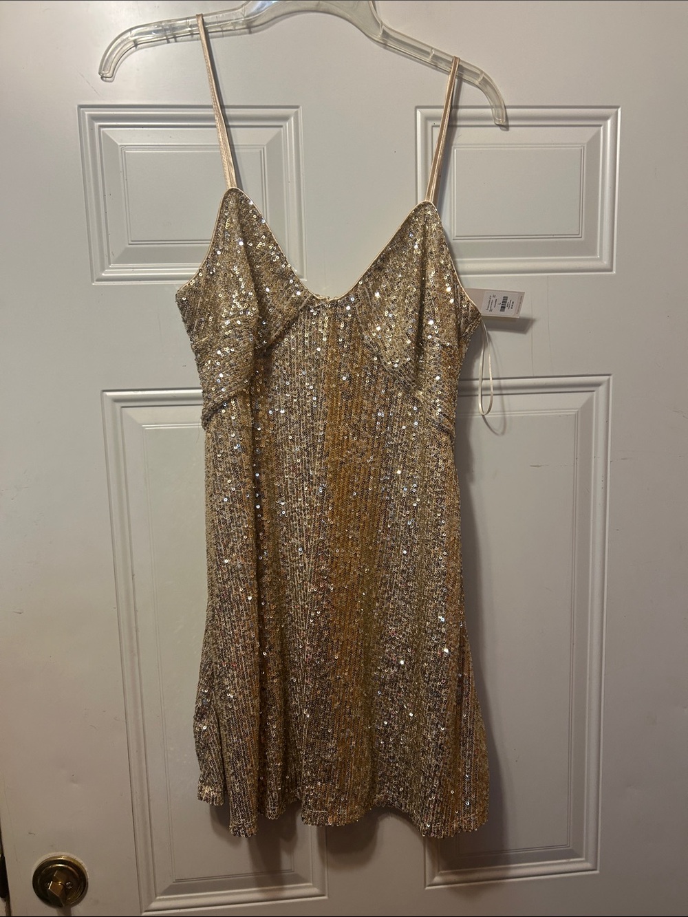 Gold Sequin Spaghetti Strap Dress L NWT